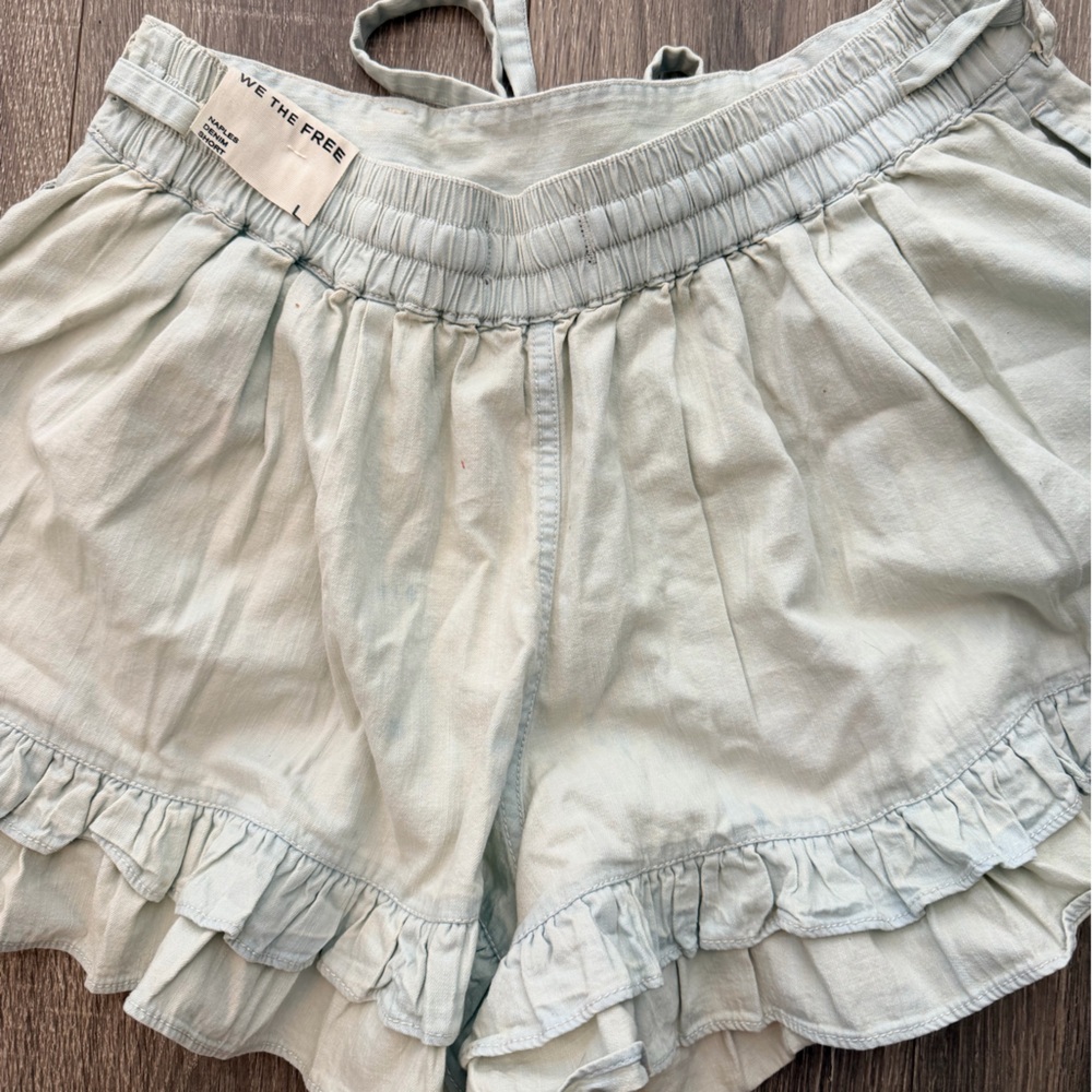 We The Free High Waist Light Denim Ruffle Shorts - Picture 6 of 10